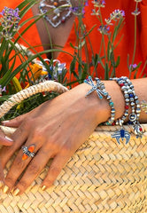 American West Sterling Silver Shield Shape ORANGE SPINY Ring, Size 7