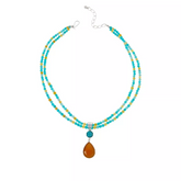Jay King Amazonite & Orange Opal Pendant with Double-Strand Necklace. 18"