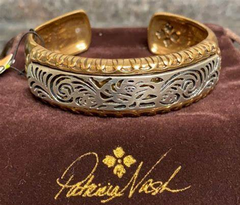 Patricia Nash Cavo Tooling Goldtone Metal Cuff Bracelet. 7-1/4"