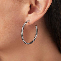Stately Steel 40mm Twisted Oxidized Hoop Earrings