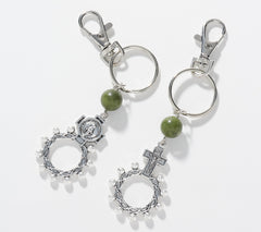 Connemara Marble Set of 2 Rosary Keychains, 5"L
