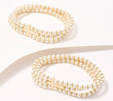 Faithful Heart S/2 Faux Pearl Goldtone Bracelet with Cross - Valerie, 7-1/4"
