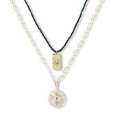Heidi Daus Compass & Dog Tag 2-Piece Chain & Beaded Necklace Set – Black