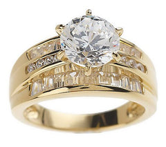 Anillo Diamonique redondo y baguette, plata de ley, talla 10