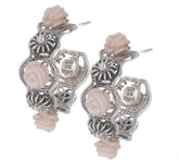 Artisan Crafted Sterling Carved Pink Opal Flower Hoop Earrings
