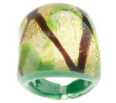 Bold Oval Murano Glass Ring w/ Green Colored Splatter Design, Size 9