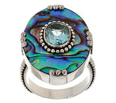 Artisan Crafted Sterling Silver Blue Topaz & Abalone Ring Size 7"