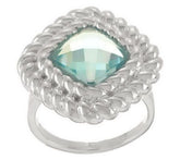 UltraFine Silver Faceted Cushion Cut Blue Topaz Rope Border Ring, Size 6