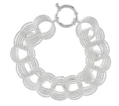QVC Sterling Silver 6-3/4" Textured Bold Circle Link Bracelet