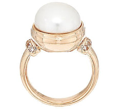 Honora Cultured White Pearl 12.0mm Gemstone Accent Bronze Ring Size 7