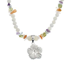 Lee Sands Sterling Silver Hibiscus Flower Beaded Necklace, 17"