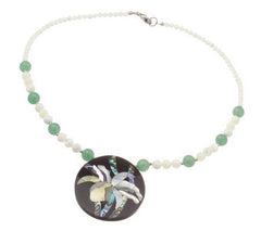 Lee Sands Floral Inlay Pendant Beaded Necklace, 18"