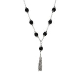 Suarti Artisan Crafted Sterling Silver Black Agate Station Tassle Necklace, 24"