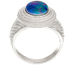 Australian Opal Triplet Sterling Silver Textured Ring, Size 6