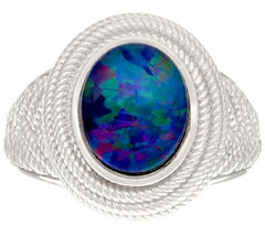 Australian Opal Triplet Sterling Silver Textured Ring, Size 6