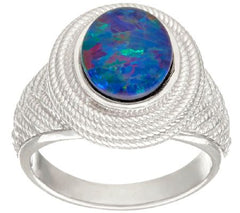 Australian Opal Triplet Sterling Silver Textured Ring, Size 6