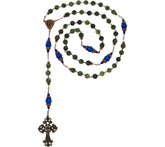 Connemara Marble Bronzetone Blue Beaded Antiqued Rosary, 24"