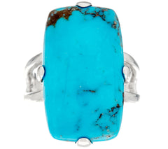 Sterling Ring Bold Elongated Cushion Kingman Turquoise Ring, Size 6