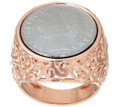 Bronzo Italia 100 Lire Coin Scroll Design Ring, Rose, Size 6