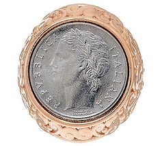 Bronzo Italia 100 Lire Coin Scroll Design Ring, Rose, Size 6