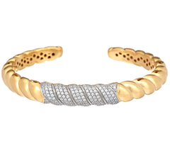 Italian Silver Sculpted Cable Crystal Cuff Bracelet, Sterling, 6-3/4"