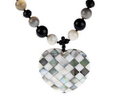 Lee Sands Agate & Mother-of-Pearl Heart Inlay Necklace, 20"