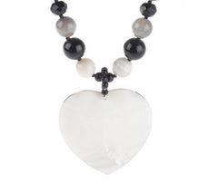 Lee Sands Agate & Mother-of-Pearl Heart Inlay Necklace, 20"