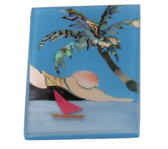 Lee Sands Goldtone Tropical Scene Inlay Necklace, 20"