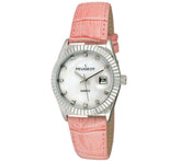 Peugeot Women's Silvertone Coin Bezel Pink Leather Watch