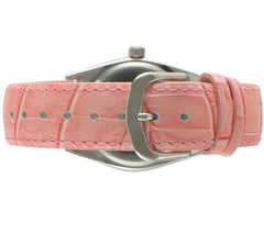 Peugeot Women's Silvertone Coin Bezel Pink Leather Watch