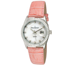 Peugeot Women's Silvertone Coin Bezel Pink Leather Watch
