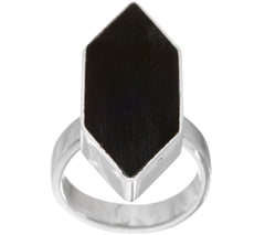 Soko Trapezoid Silvertone, black cow Horn Ring, Sizes 7