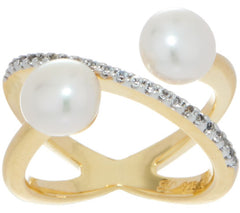 Honora Sterling Silver X-Design Double Cultured Pearl Ring, Size 6