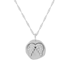 Diamonique Sterling Silver Angel Wings Motif Pendant with Chain,  18"