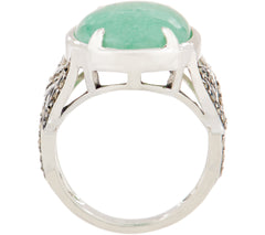 Solvar Sterling Silver Green Aventurine with Marcasite Ring, Size 6