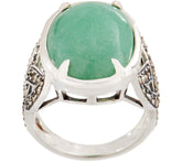 Solvar Sterling Silver Green Aventurine with Marcasite Ring, Size 6
