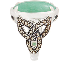 Solvar Sterling Silver Green Aventurine with Marcasite Ring, Size 6
