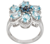 Six Petal Flower Topaz & Zircon Statement Ring, Sterling Silver, Size 5