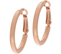 Sterling Silver Rose Clad 1" Hoop Earrings Polished Omega Back