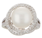 Honora Cultured Pearl and White Topaz Ring Clad or Sterling Silver Size 6