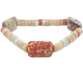 Rectangular & Nugget Jasper Bead Stretch Bracelet Sterling, Size 6-3/4"