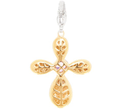 QVC Sterling Silver Diamond & Amethyst Cross Charm,