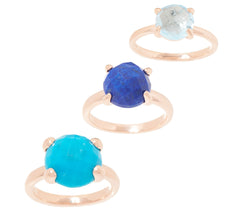 Set of 3 Blue Gemstone Sterling Silver Roseclad Stack Rings Size 6