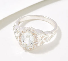 Anillo de halo con nudo de la trinidad de plata esterlina y topacio blanco de JMH Jewellery, talla 5