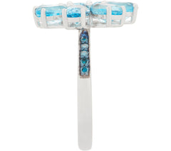 QVC Sterling Silver Blue Topaz & Diamond Floral Cocktail Ring, Size 5