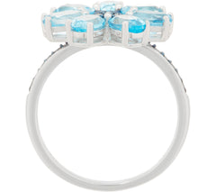 QVC Sterling Silver Blue Topaz & Diamond Floral Cocktail Ring, Size 5