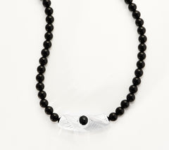 Sterling Silver Gemstone Onyx Bead Statement Necklace