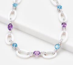 Sterling Silver White Agate Gemstone Link Necklace