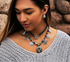 American West Sterling Charm & Gemstone Bead Treasure Necklace