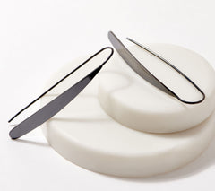Sterling Silver Curved Bar Linear Black Earrings by Silver Style